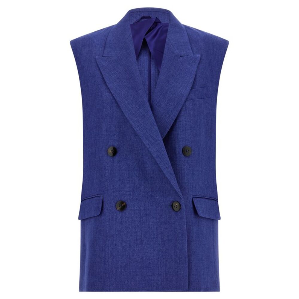 Max Mara Blue Linen Sleeveless Women's Jacket
